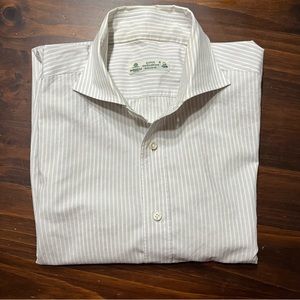 Borelli L/S Dress Shirt 16.5x34 White Stripe THIN Fabric Cotton ITALY Defects